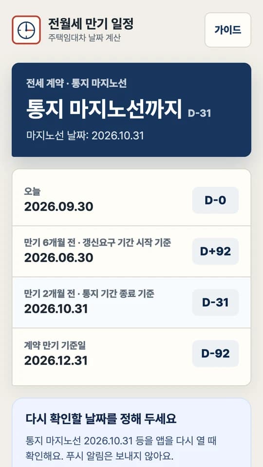 12월 31일 만기 예시: 6월 30일, 10월 31일, 12월 31일 참고 날짜